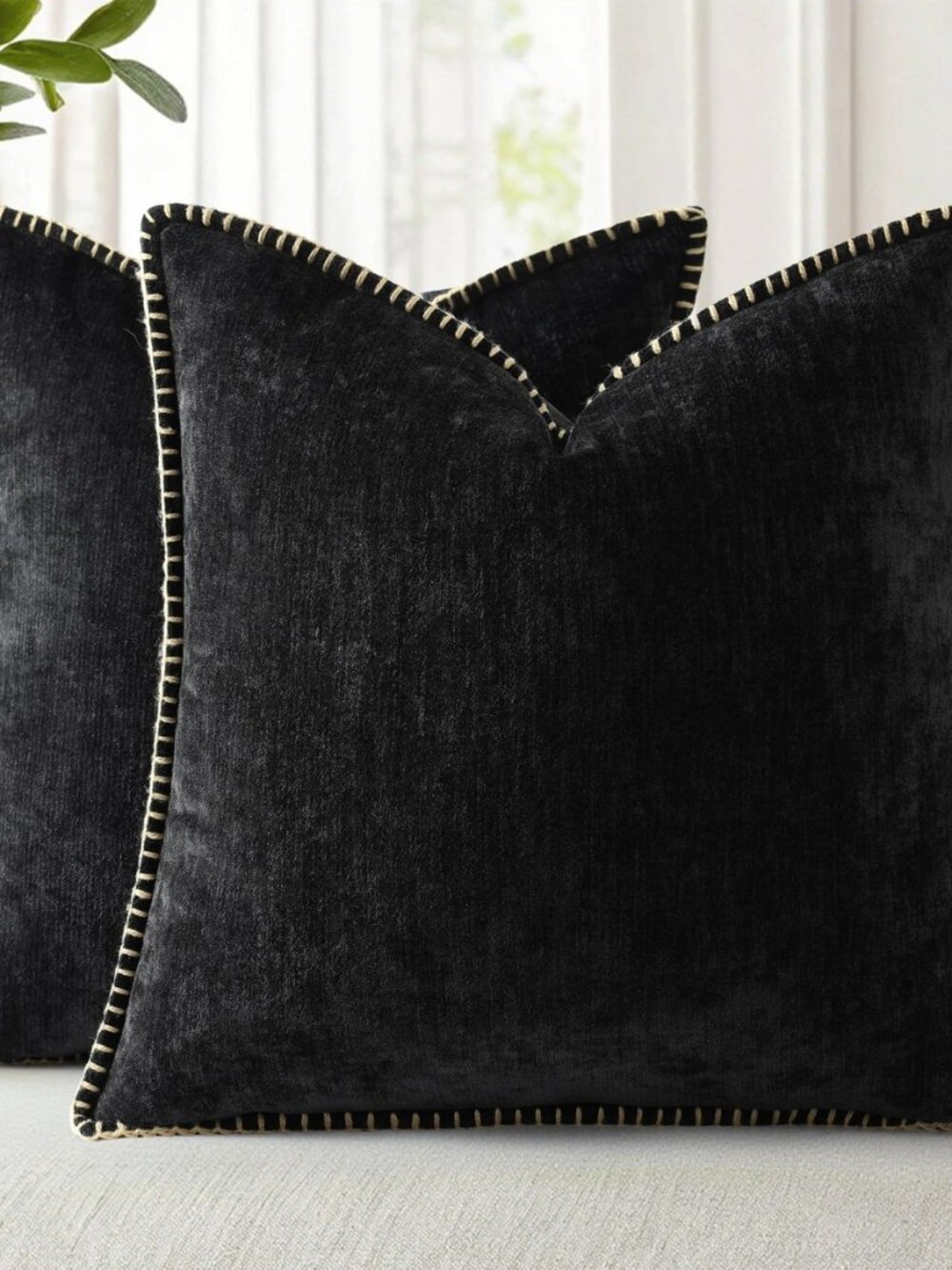 Soft Chenille Throw Pillow Covers 18x18 Set of 2 Black